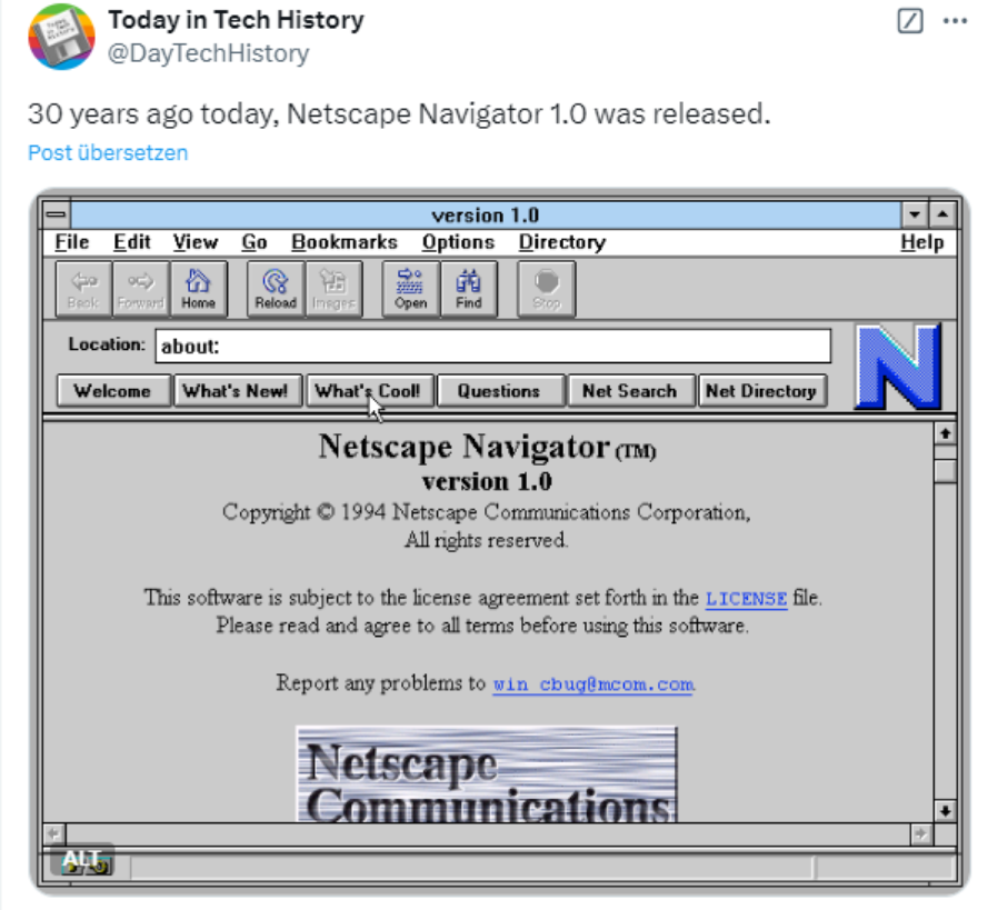 Vor 30 Jahren wird der Netscape Navigator veröffentlicht